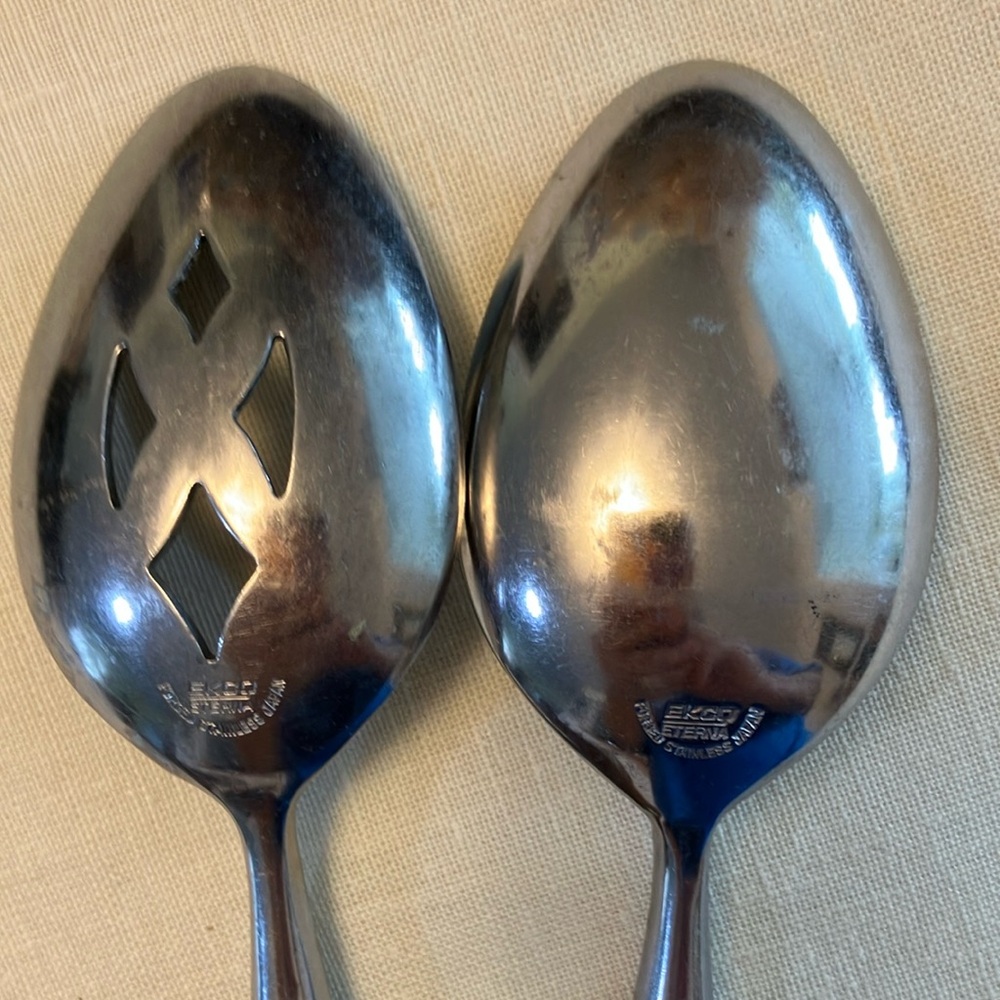Vintage Ekco Eterna Canoe Muffin 2 pc Elegant Faux Rosewood Handle SERVING SET - Picture 14 of 15